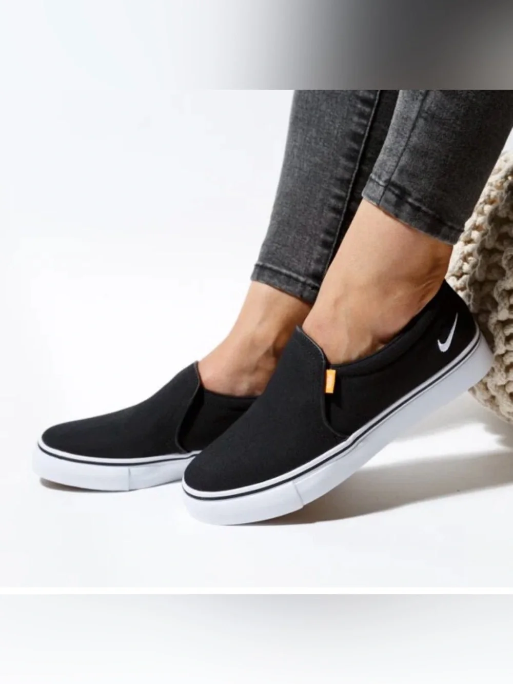 Nike Black Slip-On Canvas Loafers with White Sole